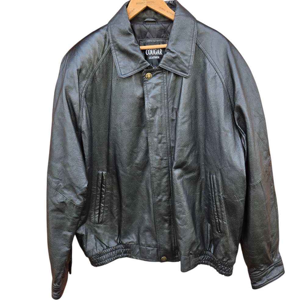 Cougar Genuine Leather Jacket Mens Xl Black Bomber Style Biker